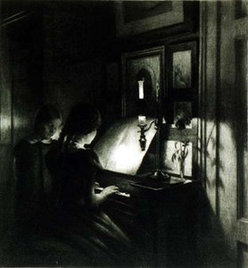 Dívky u klavíru (mezzotinta) od Peter Vilhelm Ilsted