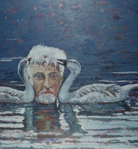 Conrad Lorenz s Goslingy, 2000 (olej na plátně) od Peter Wilson