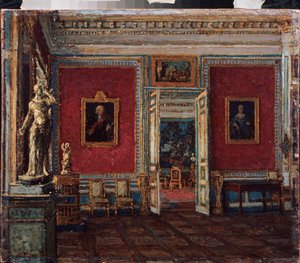 V paláci Kuskovo (Moskva) (V paláci Kuskovo) - Obraz Petra Ivanoviče Petroviče (Piotr Petrovičev) (1874-1947), olej na plátně - ruské umění konce 19.-20. století - Státní muzeum umění, Perm (Rusko)