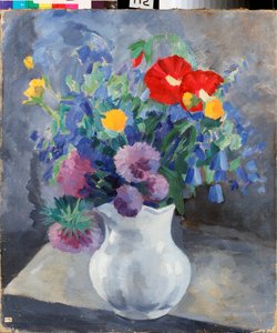 Fleurs (Květiny) - Obraz Pyotr (Piotr, Petr) Savvich Utkin (Utkin) (1877-1934), tempera na plátně