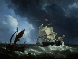 Holandská fregata se blíží ke kotvě v bouři (olej na panelu) od Petrus Johann Schotel