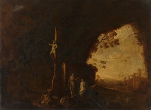 Nymfy v jeskyni se starožitnými ruinami od Petrus van Hattich