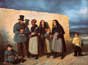 Chudí z hospice San Bernardino (Saint Bernard) v Madridu se vyhřívají na slunci