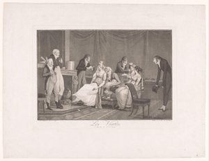 Společnost mladých žen a mužů v interiéru Les Visites (název na objektu) od Philibert Louis Debucourt