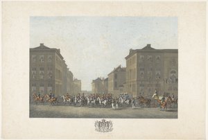 Kapela na inauguraci Viléma I. v Bruselu 21. září 1815 Dvanáct desek z příjezdu a inaugurace Viléma I. v Bruselu a bitev u Quatre-Bras a Waterloo v roce 1815 (název série) od Philibert Louis Debucourt