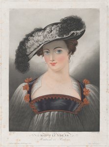 Portrét Susanny Lundenové, nosí široký klobouk s peřím, ca. 1809-35.. od Philibert Louis Debucourt