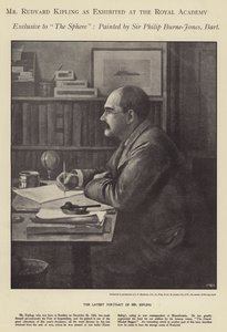 Portrét Rudyarda Kiplinga vystavený na Royal Academy (litho) od Philip (after) Burne Jones