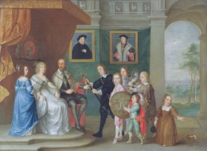 Thomas Howard, 14. hrabě z Arundelu je obdarován svými dětmi se zbraněmi na znamení jeho jmenování do čela armády proti Skotsku v roce 1639 (olej na mědi)