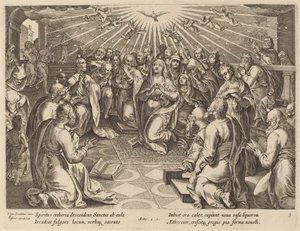 letnice od Philip Galle after Jan van der Straet