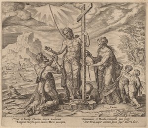 Pilný dělník spojený s Kristem po smrti od Philip Galle after Maerten van Heemskerck