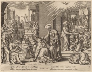 Lidé Samaří přijímají Slovo Boží od Philip Galle after Maerten van Heemskerck