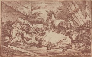 Zvířata ve stáji (červená křída na položeném papíře) od Philip James de (1740-1812) Loutherbourg