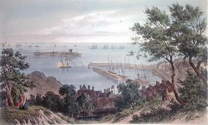 Královská eskadra v Anchor, 2. září 1846, z návštěvy královny Viktorie v Jersey, vyryl H. Walter od Philip John (after) Ouless