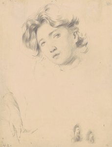 Studie pro hlavu dívky, kolem roku 1900 (grafit na tkaném papíře)