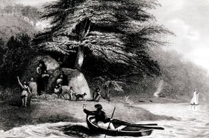 Fuegian Wigwams v Hope Harbourin Magdalen Channel, rytý S. Bull, 1838 od Philip Parker King
