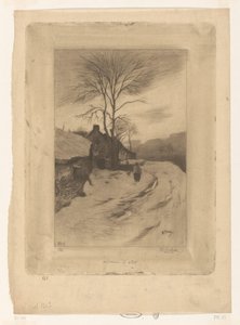 Farmy podél silnice s holými stromy Hiver (původní název)