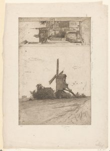 Větrný mlýn v luční krajině a výhled na Ravensteinstraat v Bruselu Vieux moulin a Laeken / Rue Ravenstein (Bruxelles) (původní název) od Philip Zilcken (signed by artist)