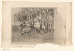 Stádo ovcí a pastýř na louce se stromy Moutons (původní název) od Philip Zilcken (signed by artist)