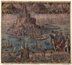 Maják v Alexandrii ze série Osmé divy světa po Maarten van Heemskerck, 1572