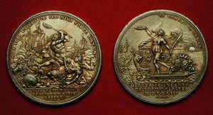 Medaile připomínající bitvu u La Hogue v roce 1692 (kov) (viz také 144616) od Philipp Heinrich Mueller