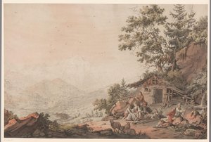 Rodina v domě v horách od Philipp Jacques Loutherbourg (I) (attributed to)