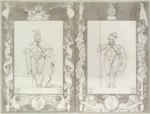 Charlemagne (742-814) a Heymon, 1804-5 (pero, inkoust a mytí na papíře) od Philipp Otto Runge