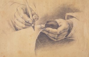 Drawing Hands, 1798 (černá křída zvýrazněná bílou na hnědém papíře) od Philipp Otto Runge