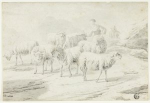 Pastýřka a ovce od Philipp Peter Roos
