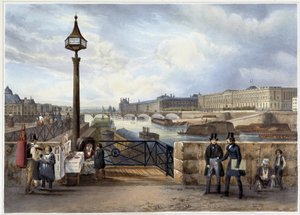 Louvre zachycený z Pont Neuf - v "" Promenade dans Paris et ses environs", navržený Jacottet a Benoist, c. 1840 od Philippe Benoist