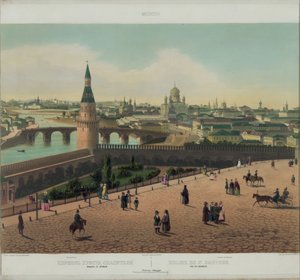 Pohled na katedrálu Krista Spasitele a moskevský Kreml z panoramatického pohledu na Moskvu v 10 částech, cca 1848 od Philippe Benoist