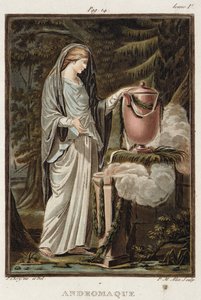 Andromache, kostým pro „Andromache“ od Jeana Racina, ze svazku I „Výzkum kostýmů a divadla všech národů“, vyryl Pierre Michel Alix (1762-1817) 1802