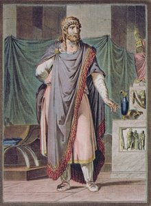 Antiochus, kostým pro „Berenice“ od Jeana Racina, ze svazku II „Výzkum kostýmů a divadla všech národů“, vyryl Pierre Michel Alix (1762-1817) 1802