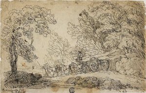 Tahání klád v lese (recto); náčrtky lidí při různých činnostech (verso) od Philippe Jacques de Loutherbourg II