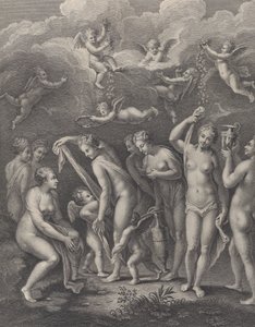 Héra, Afrodita a Athéna se připravují na soutěž krásy před P..., ca. 1729-40. od Philippe Simonneau