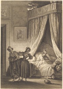 Sázka tří drbů: Služebník od Philippe Triere and Antoine Jean Duclos after Jean Honoré Fragonard