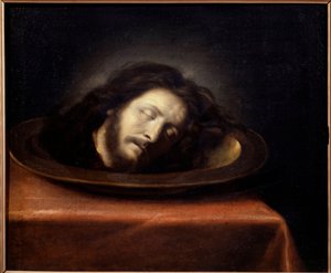 Hlava Saint Jean Baptiste umístěna na bytě Obraz školy Philippe de Champaigne (1602-1674) 17. století. Magny les Hameaux, Musee de Port Royal des Champs - Hlava svatého Jana Křtitele umístěná na podnose. Malba ve škole Filipa od Philippe de (school of) Champaigne