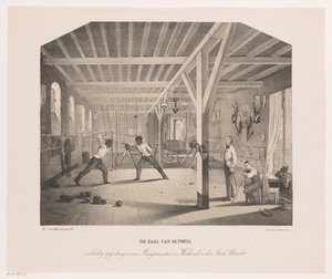 Pohled v šermířské a gymnastické hale studentské firmy Olympia Hala Olympie (název na objektu) od Philippus Anthonius Alexander Kanne