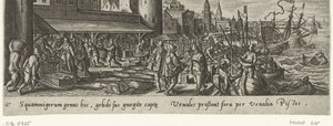 Vismarkt Jacht en visvangst (název série) Lov, rybolov a typy lovu (název série) od Philips Galle (attributed to workshop of)