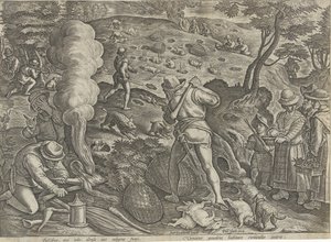 Konijnenjacht Jachttaferelen (název série) Ve kterém každý druh lovu, drůbeže a rybaření (název série) od Philips Galle (possibly)