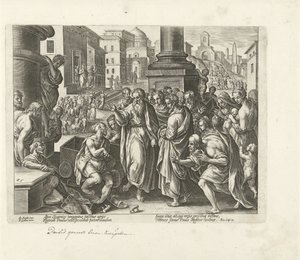 Pavel léčí mrzáka v Lystře Skutky apoštolů (název série) Acta Apostolorum (název série) od Philips Galle (possibly)