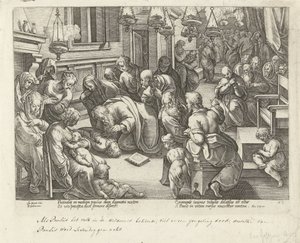 Pavel přivádí Eutycha zpět k životu Skutky apoštolů (název série) Acta Apostolorum (název série) od Philips Galle (workshop of)