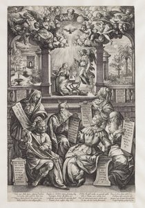 Šest proroků a Zvěstování Marii od Philips Galle (workshop of)