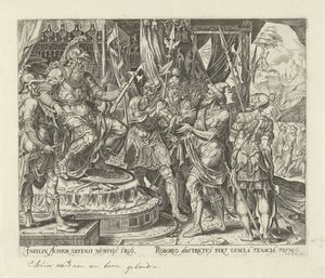 Achior pro Holoferna Historie Judit a Holofernes (název série) od Philips Galle