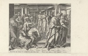 Kristus a žena přistižená při cizoložství Šest scén s Kristem a ženami z evangelií (název série) od Philips Galle