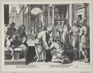 Kornélius klečící před svatým Petrem od Philips Galle