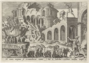 Chaldejci vyplenili jeruzalémský chrám The Days of Doom of the Jewish People (název série) od Philips Galle