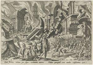 Zničení Aje a kamenování Achanu The Days of Doom of the Jewish People (název série) od Philips Galle