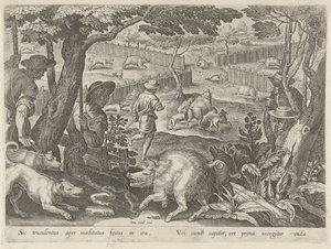 Drijfjacht op zwijnen Jachttaferelen (název série) Ve kterém každý druh lovu, drůbeže a rybaření (název série) od Philips Galle
