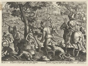 Jacht op hazen Jachttaferelen (název série) Ve kterém každý druh lovu, drůbeže a rybaření (název série) od Philips Galle