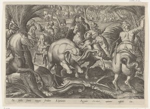 Jacht op olifante Jachttaferelen (název série) Ve kterém každý druh lovu, drůbeže a rybaření (název série) od Philips Galle